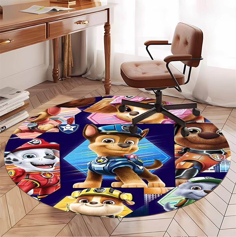 PAW Patrol Pattern Round Rug, Indoor/Outdoor Mat, for Picnic, Gameroom, Bedroom, Office, Living Room, Home Decor Carpet, Birthday Gift