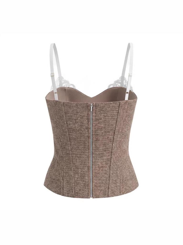 Retro Spicy Girl Off-Shoulder Fishbone Camisole: Women's Strapless Waist-Cinching Spliced Two-Piece Vest