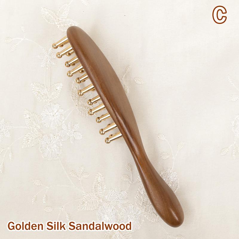 

Head Massage Gua Sha Tool Brass Long Handled Massage Comb Scalp Head Meridian Comb Thickened Wide Gold Wire Sandalwood Comb