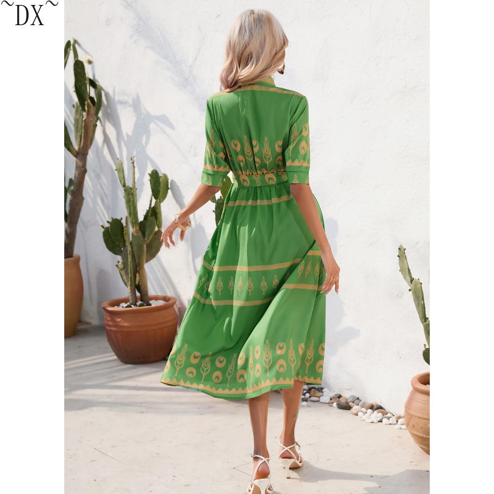 DX~~~ Sommerkleid mit bedrucktem Fünf-Punkt-Ärmeln