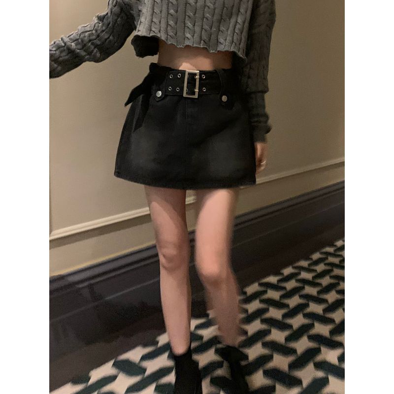 Kumikumi Washed Autumn Sexy Sheath Denim Skirt