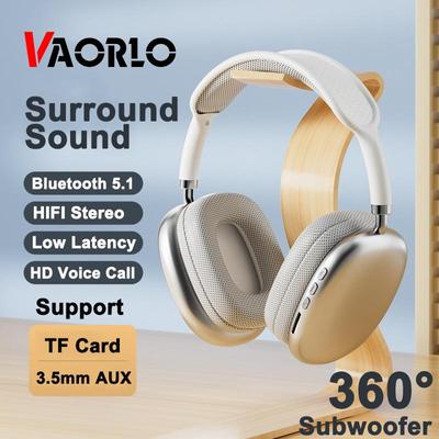VAORLO Fone de ouvido sem fio Bluetooth Fone de ouvido subwoofer Fone de ouvido com microfone Fones de ouvido para telefone IOS Android