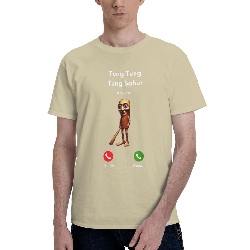 Tung Tung Tung Sahur Is Calling Meme T Shirt for Men Pure Cotton Vintage T-Shirts O Neck  Tees Short Sleeve Clothes Plus Size