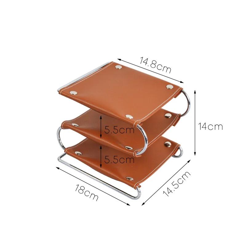 Fashion Three-layer Leather Storage Rack Living Room Coffee Table Household Storage Tray Sundries Home Desktop Decoration Tray