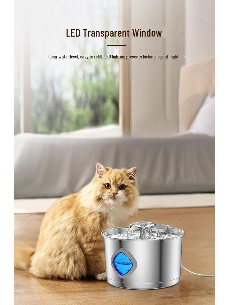 Cross-Border Stainless Steel Cat & Dog Water Fountain - Silent 2.8L Pet Water Dispenser