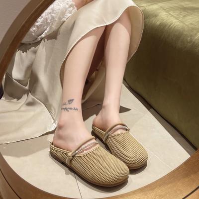 Women's Slippers Flat Sole Round Toe Mesh Upper Women's Mules Dress Outdoor Roman Retro Breathable Zapatillas De Mujer