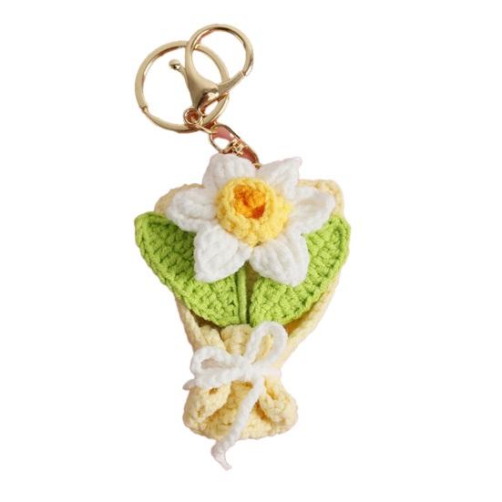 

Keychain Pendant Hand Crocheted Flower Key Chain Colorful Yarn Roses Sunflower Charm Key Holder Bag Car Key Accessory