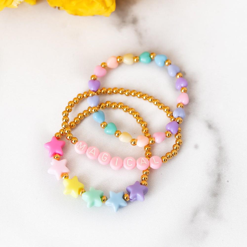 18K Gold Plated Woven Heart Macaron Color Beaded Copper Bracelet for Women