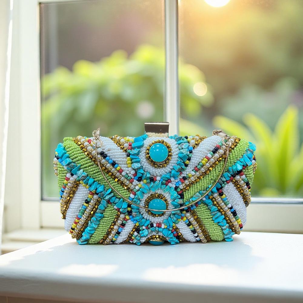 

New European & American Style Women s Ethnic Gem Clutch Evening Bag