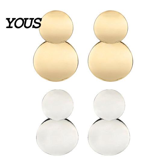 Large And Small Circle Earrings Chunky Dangle Earrings, Geometric Stud Double Thin Metal Sheet Round Disc Jewelry for Women Comfortable Long Wear