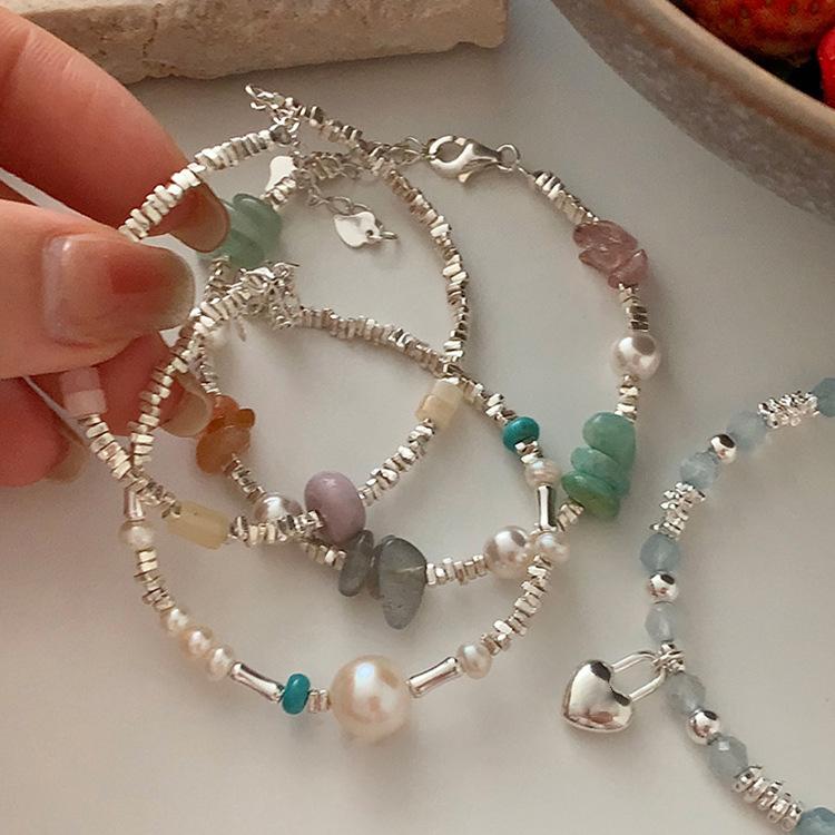 Dámský korejský retro perlový a stříbrný náramek - Jednoduchý, všestranný temperamentní náramek
