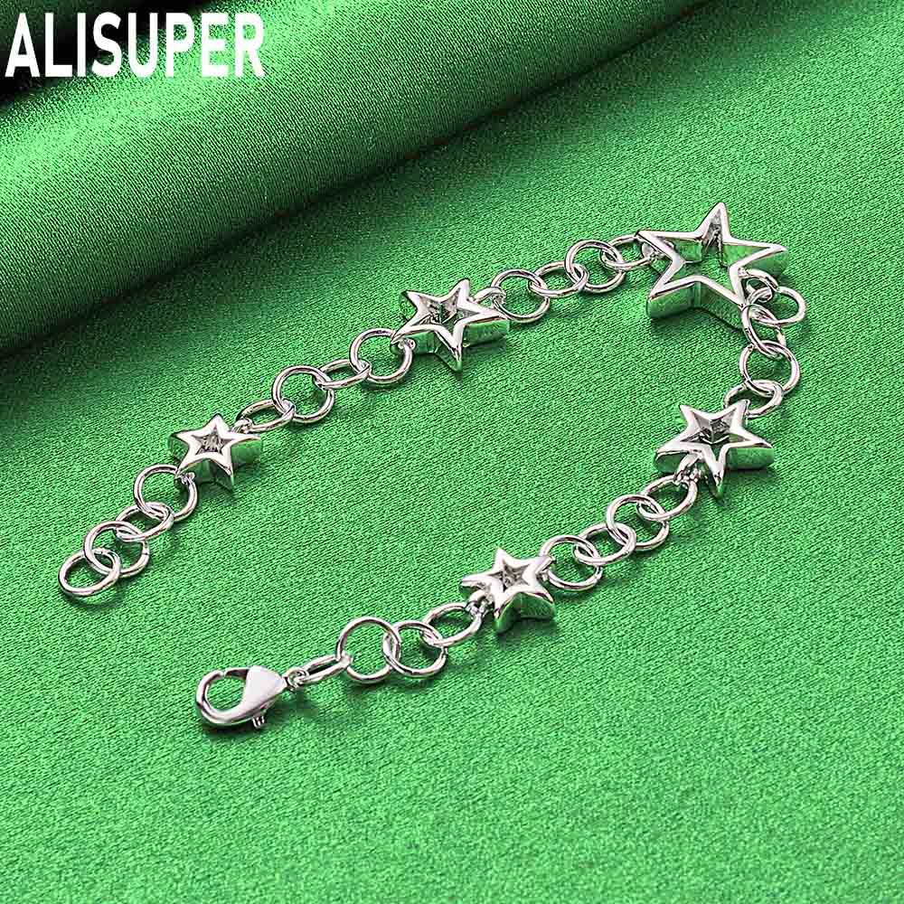 925 Sterling Silver Star-Shaped Side Chain Bracelet Gift Jewelry
