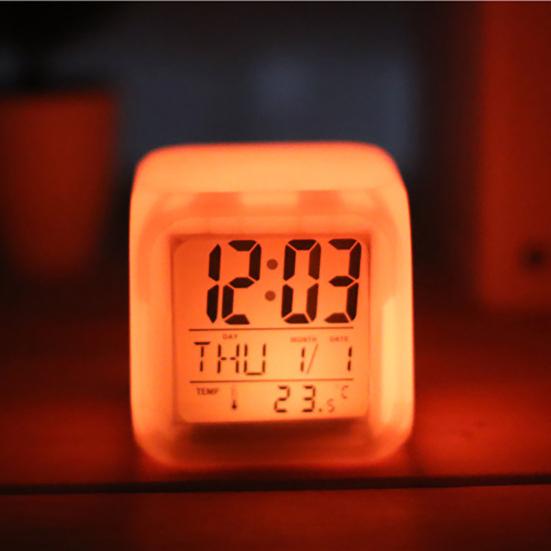 Digital Clock Multifunctional Temperature Display Alarm Clock Square Color Changing Electrical Alarm Clock for Office