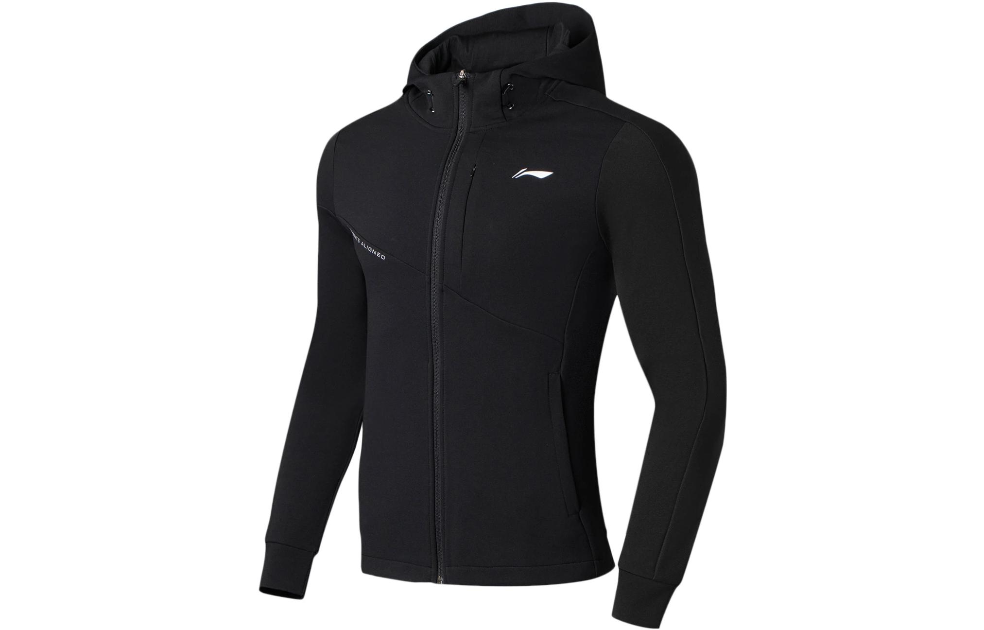 Li Ning Fitness Series Sweatshirts Men s Black Hooded Moderate Cardigan AWDS627-1 XXXL