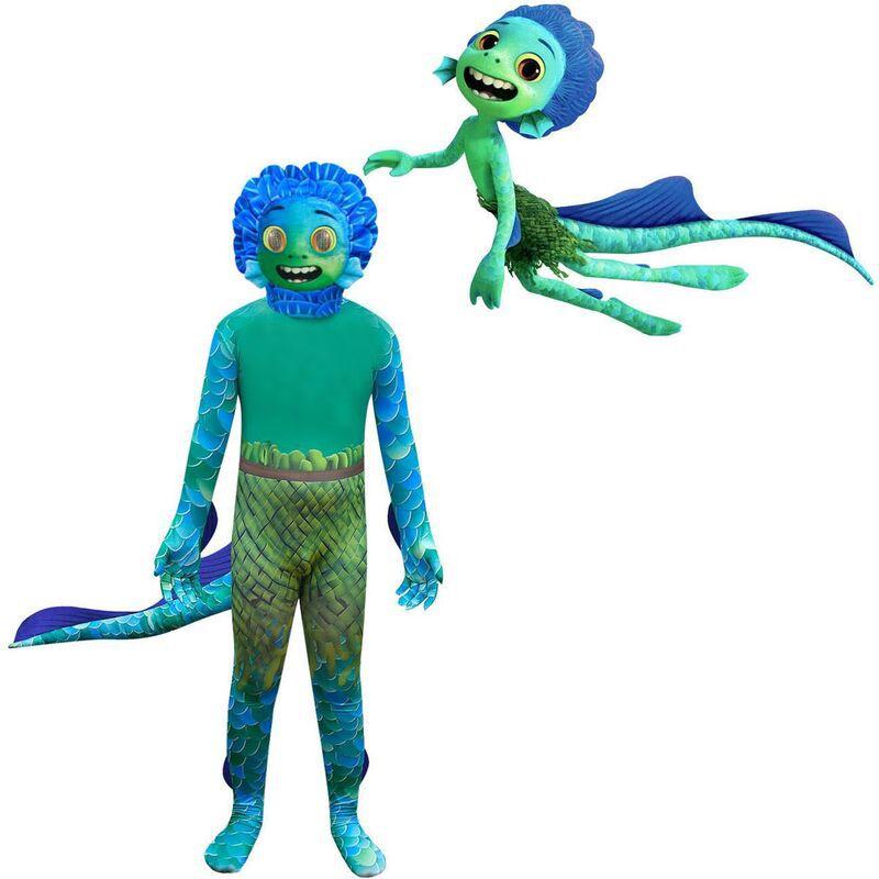 Moive Luca Kids Jumpsuit Mask Gloves Cosplay Costume Fancy Halloween Up Dress