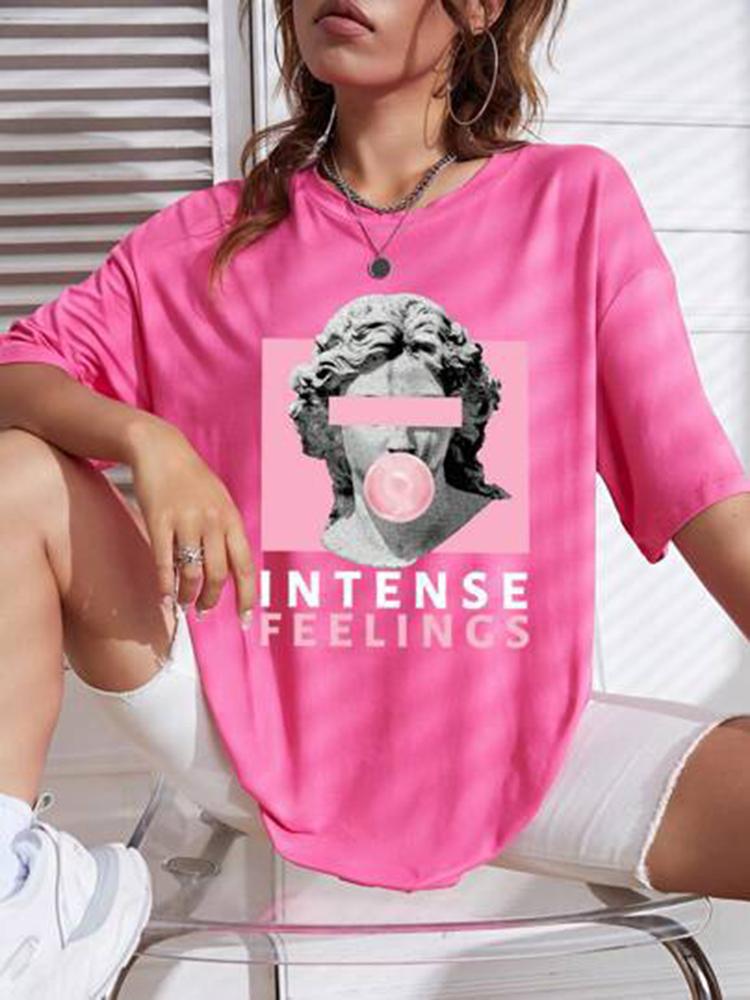 2025 Summer Loose Women's T-Shirt High Quality O Neck Sculpture Letter Pattern Short Sleeve Women's Short Sleeve T-Shirt CCXX120