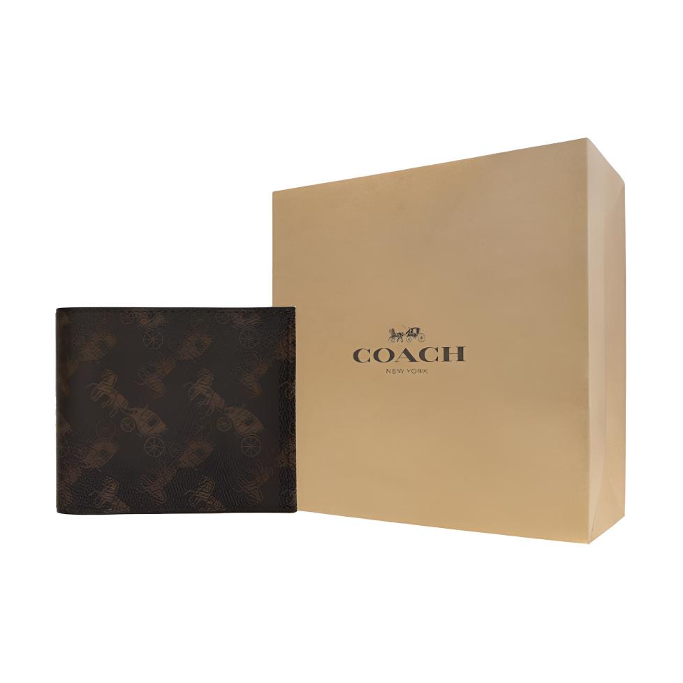 Coach Billfold Wallet Horse And Carriage Double Fold Men Wallet Dark-Brown 4906-A7U