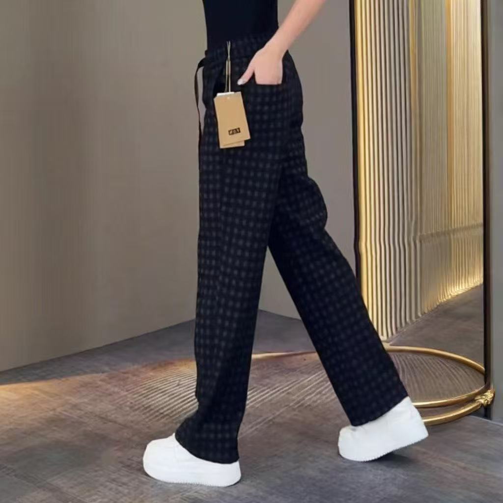 Spring new light luxury design sense fashion straight casual pants men's trend plaid printing versatile drape trousers