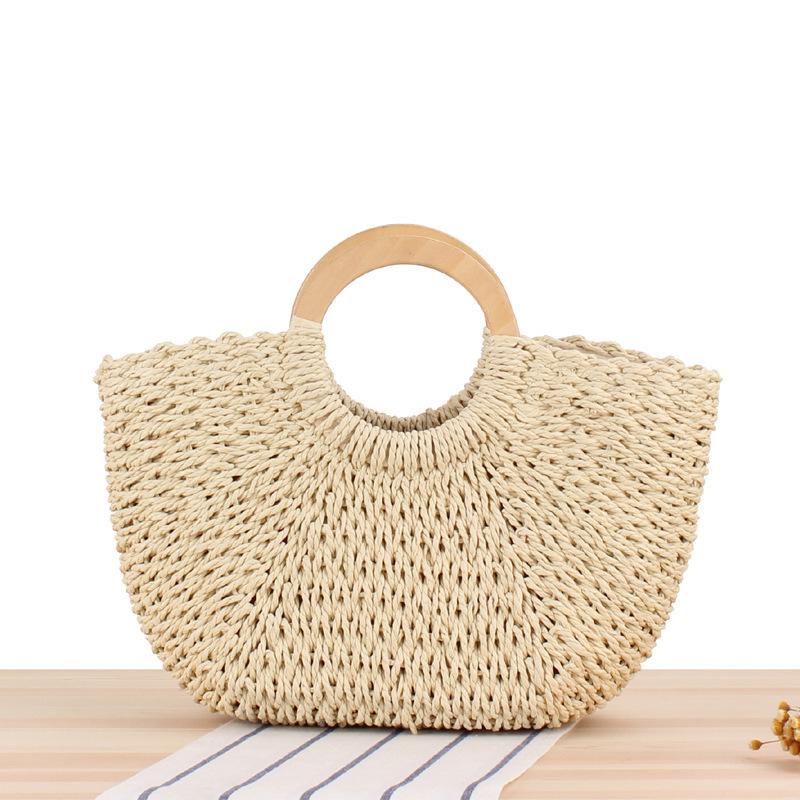 

Mori Style Large Capacity Hand-Woven Rope Handbag with Wooden Handle бежевый