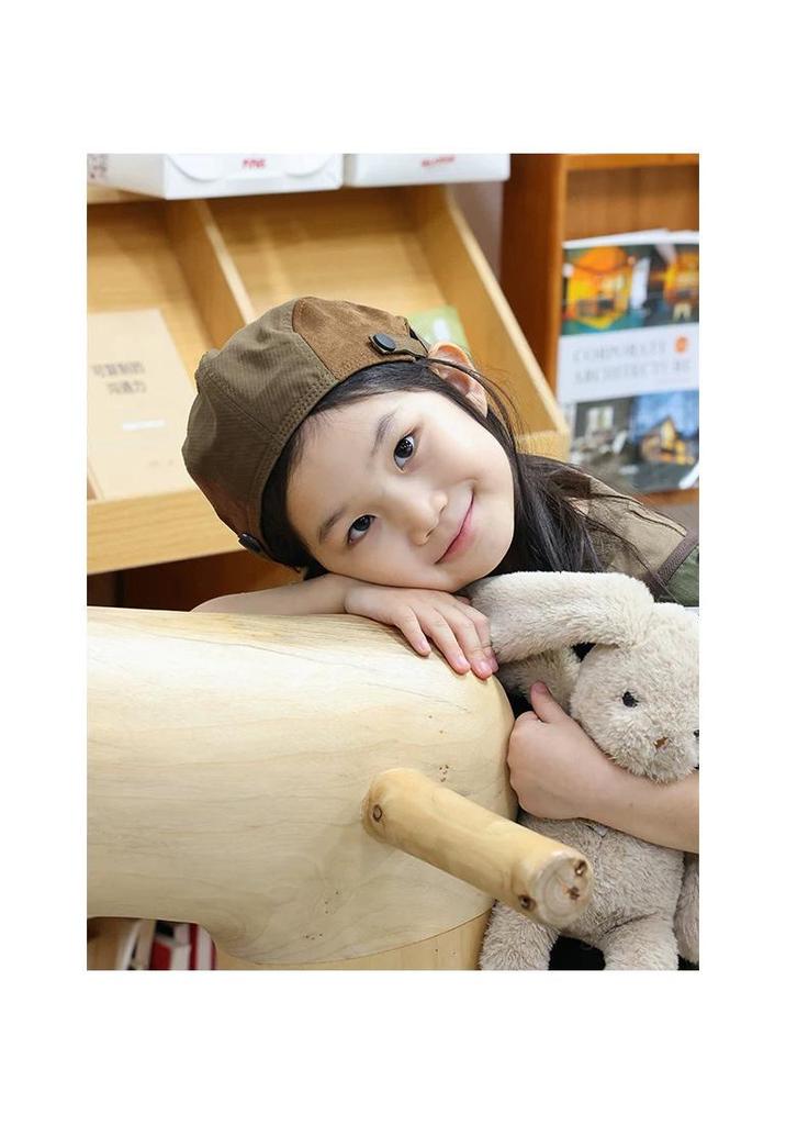 Girls' Summer Retro Japanese Style Hippopotamus Beret - Lightweight Kids' Sun Protection Hat