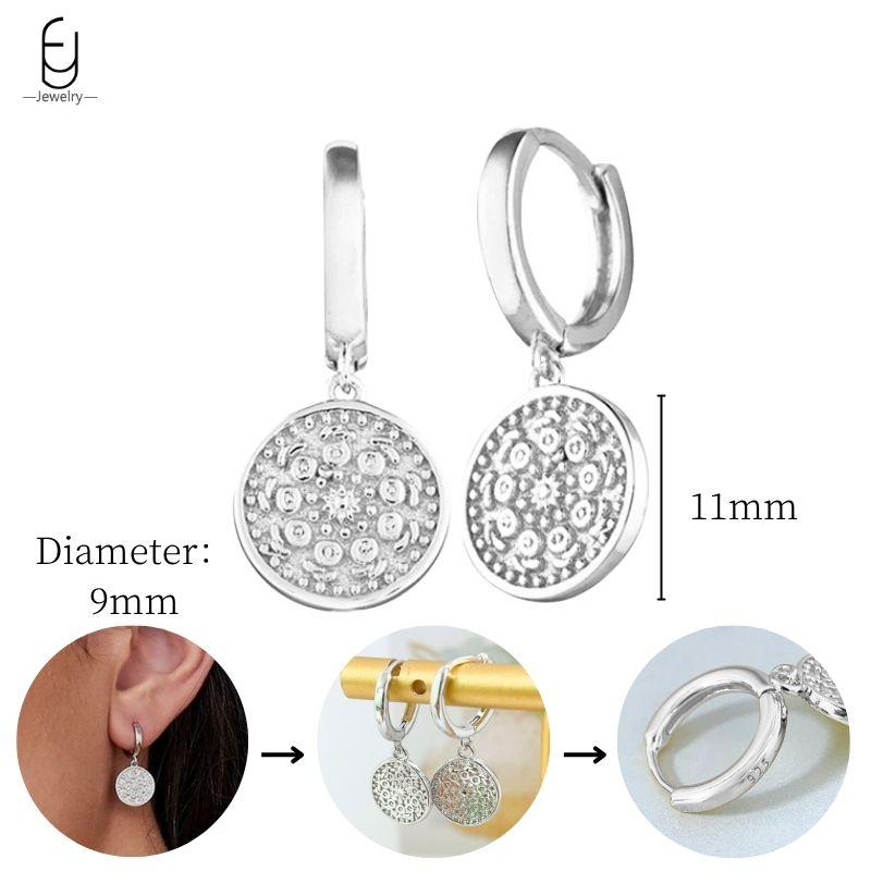925 Sterling Silver Needle Vintage Heart/Shell Pendant Earrings Round/Square Plate Hoop Earrings for Women Party Fashion Jewelry