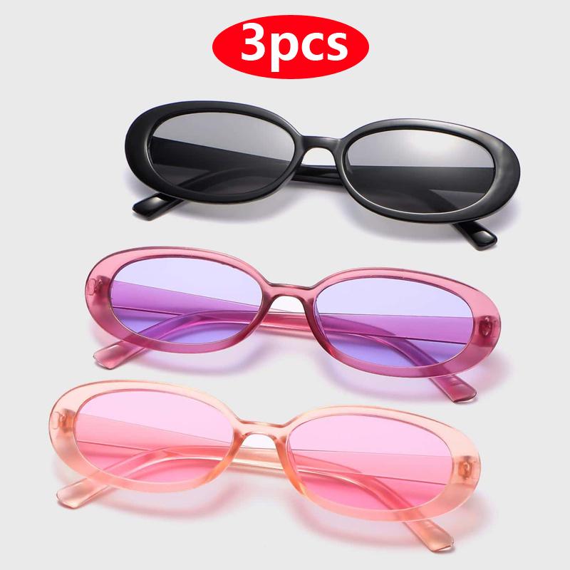 3PCS/2PCS Plastic Small Frame Oval Classic Decorative Fashion Sunglasses For Outdoor Travel Driving Seaside Holidays