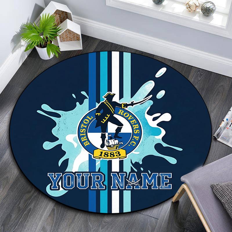 Custom Name Bristol Rovers Round Area Rug,Carpet Rug for Living Room Bedroom Sofa Playroom Decor,Non-slip Floor Mat