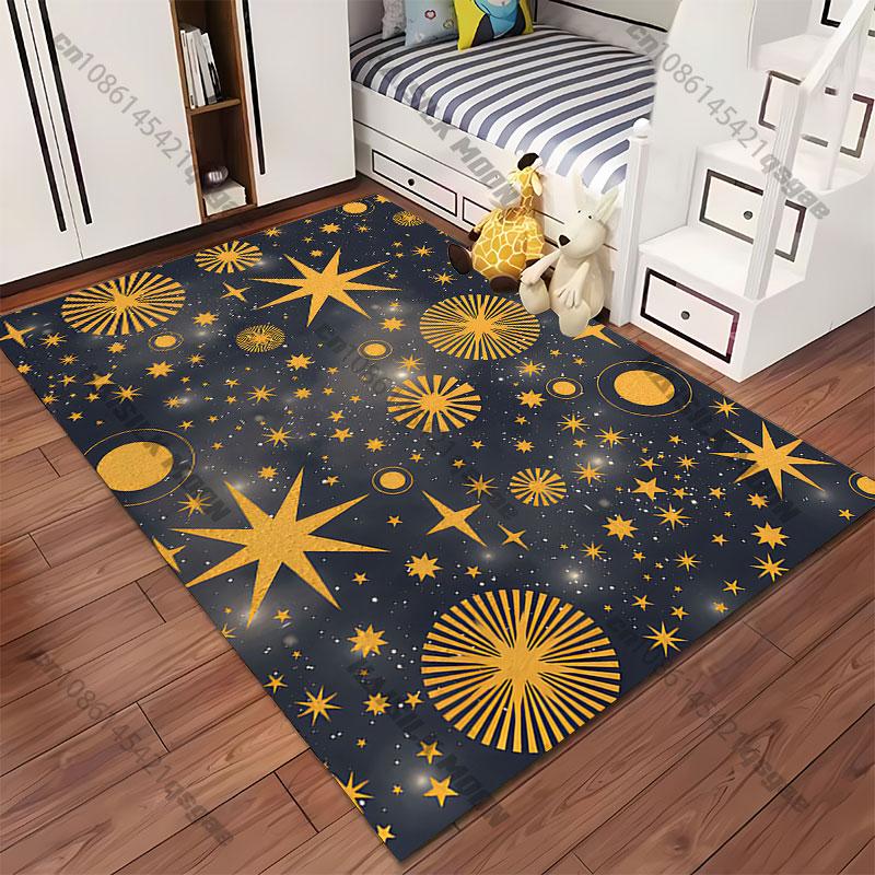Golden stars in night sky carpet Yoga living room room decor children's crawling mat doormat area rug games mat