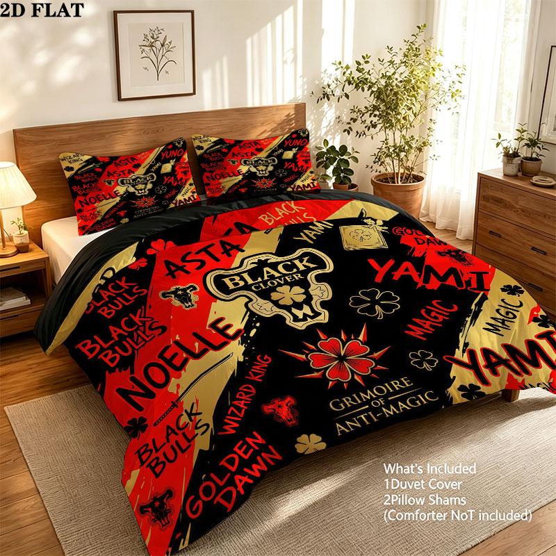 Schwarzes Kleeblattmuster Bettwäsche Steppdecke Set Bettbezug Kissenbezug Zuhause Geburtstagsgeschenk(1 Bettbezug + 2 Kissenbezüge, ohne Füllung)