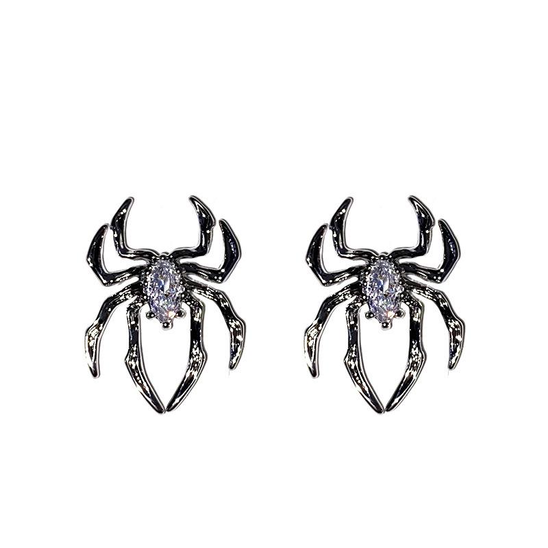 Halloween Gothic Retro Punk Spider Zircon Stud Earrings for Women Fashion Design Black Zircon Earrings Party Jewelry Wholesale