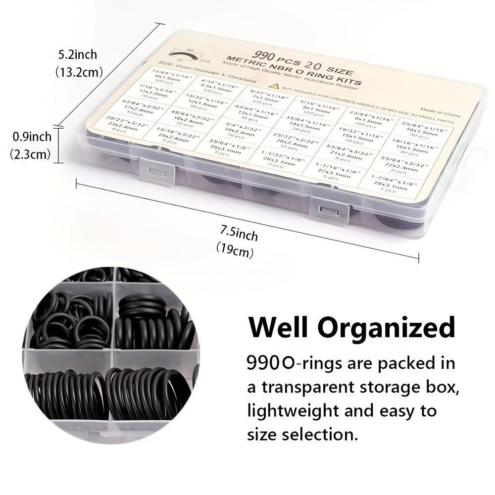Durable Seal Rubber O-Rings 990pcs Kit O-Type Sealing Rubber Ring Pressure Washer