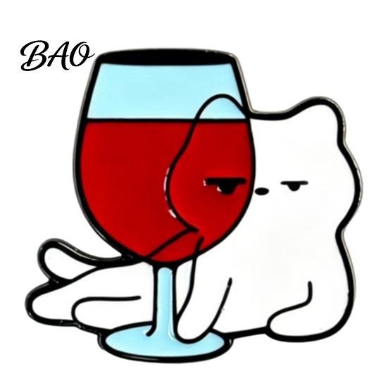 Denim Jacket Accessory Outfit Brooch for Men & Women, Cartoon Kitten Drinking Canvas Bag Wine Enamel Pin, Decorative Jackets Bags Hats Cat