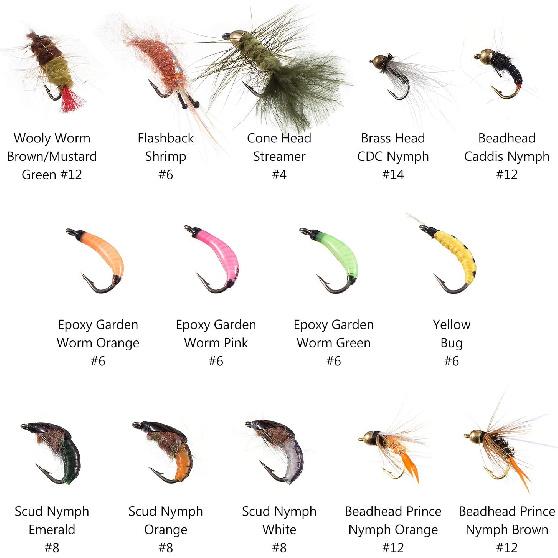 Bassdash Fly Fishing Fly Set Trout Bass Fishing with Fly Box 36/64/72/76/80/96 Pieces with Dry Flies/Wet Flies, Nymphs, Streamers, Poppers