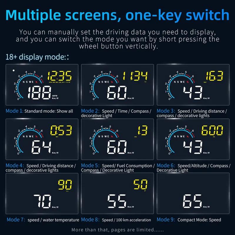M12 Head Up Display Windshield Projector Electronic Car OBD2 GPS HUD Auto Speedometer Compass Fuel Consumption Voltage Temp