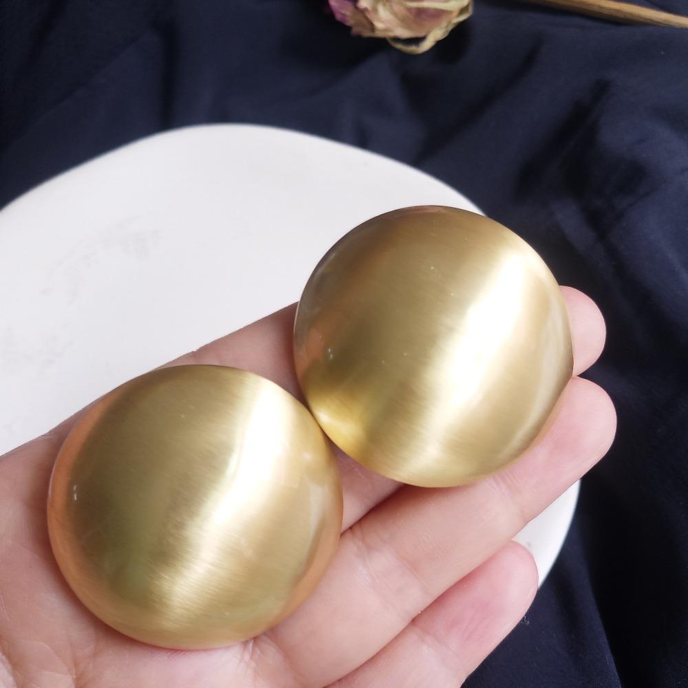 Retro Exaggerated Gold Color Brushed Geometric Spherical Large Stud Earrings for Women Korea Fashion Piercing Earrings Jewelry
