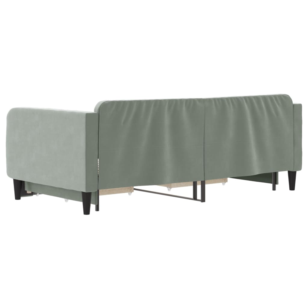 Extendable Daybed with Drawers Light Grey 100 X 190 Cm Velvet
