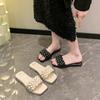 2025 Summer New Style Wears Thick Heels Square Toe Flip-flops Temperament, Small Perfume Diamond Open-toe Casual One-line Sandals for Women