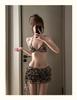 Leopard print sexy triangle skirt bikini suit wind lace belly cover meat vacation beach