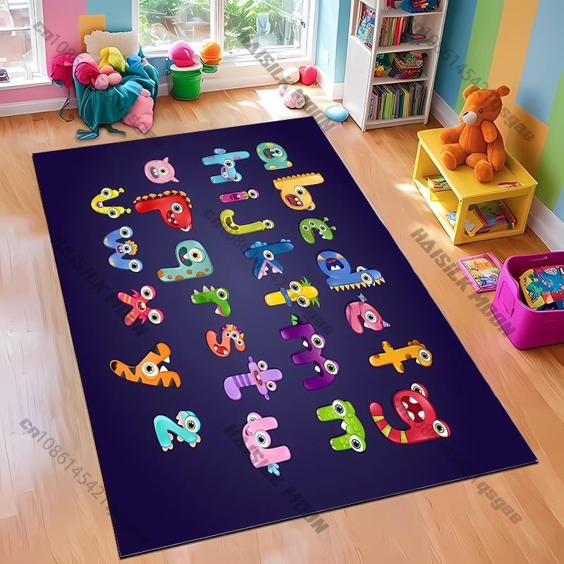 Children's Fun Puzzle Early Education English Alphabet Carpet Cute Monster Alphabet LivingRoom Bedroom Kids Room Mat  Decor Rugs