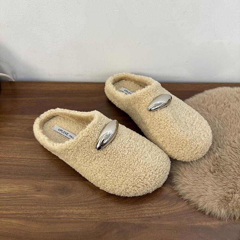 Internet celebrity cotton slippers women wear 2025 winter small fragrant wind gentle fairy velvet one pedal cotton shoes woman