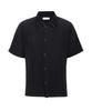 Akebteu Ps05X Pleated Button Short Sleeve Collared Open T-Shirt [Black]