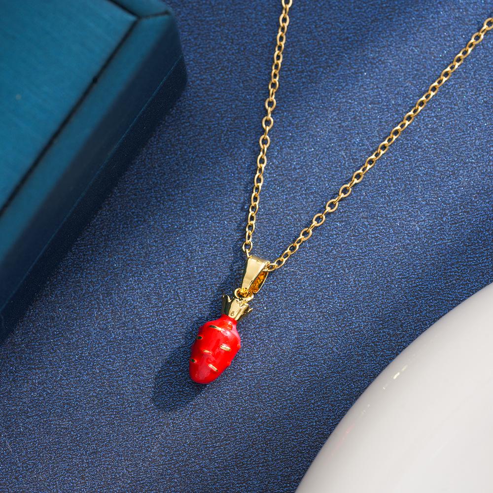 Fresh Pastoral Summer Fruit Heart Necklace for Women, Versatile Titanium Steel Clavicle Chain