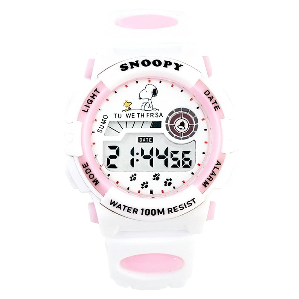 

Snoopy Digital Watch 100M Water Resistant Alarm Glowing Unisex Gift (White x Pink)