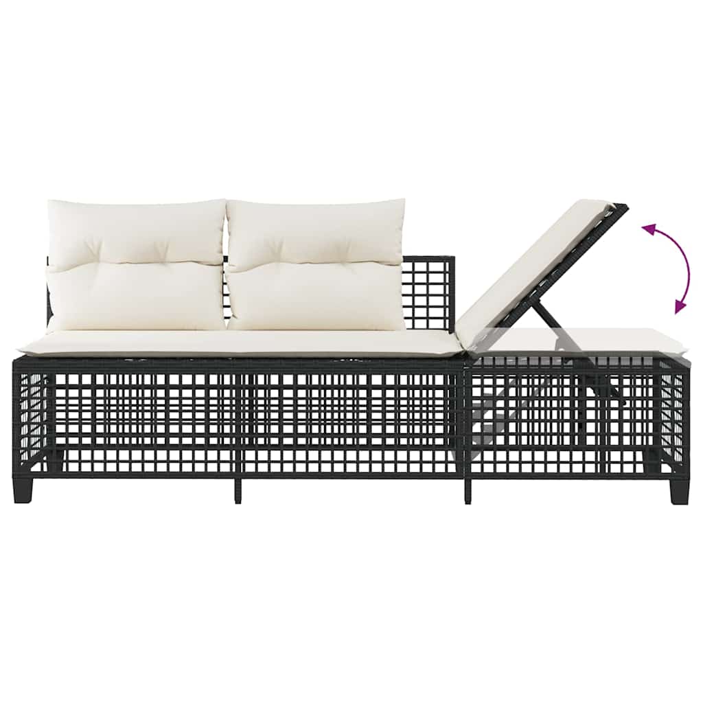 3 Piece Garden Corner Sofa Set with Cushions Black Poly Rattan