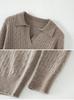 Women's Slim Fit French Polo Collar Long Sleeve Silk-Cotton Knitted Sweater.