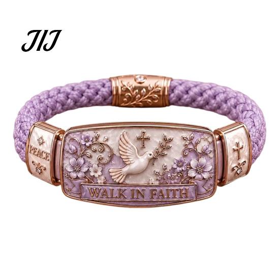 Leichtes Blumen-Armband Walk in Faith Geflochtenes Armband für Damen, Friedensvogel Geschenk Ehefrau Mutter Emaille-Armband, Inspirierendes Christliches Religiöses