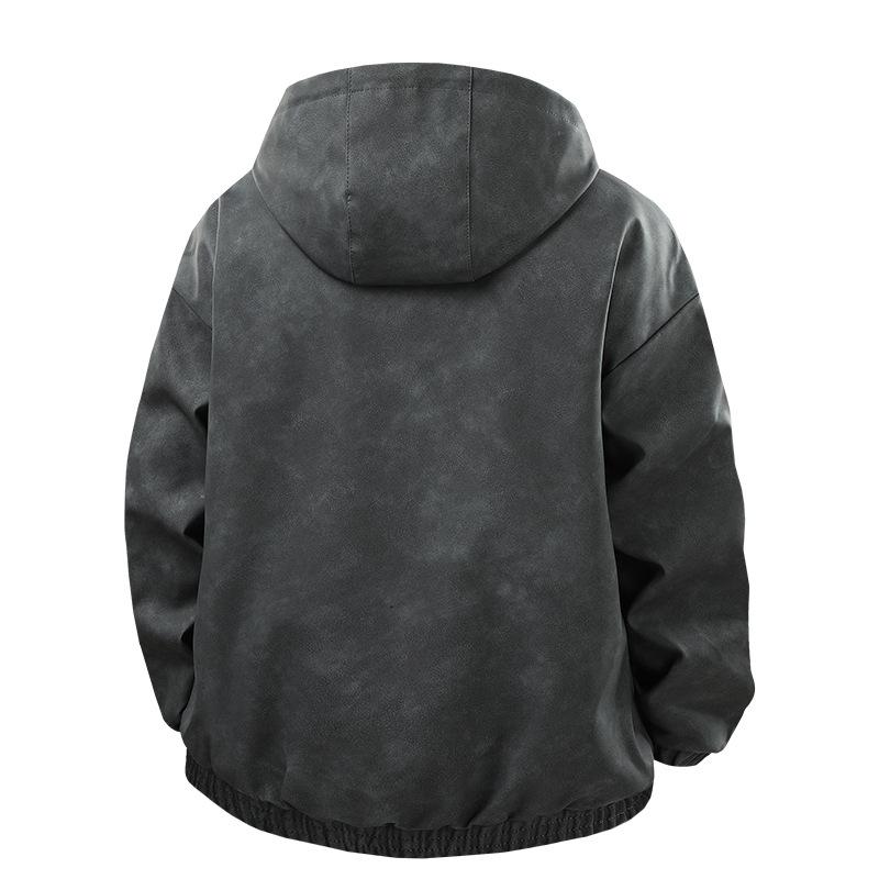 Retro Kapuzenjacke Jacke Herren Frühling und Herbst Neue PU-Lederjacke Handsome Locker Paarmode