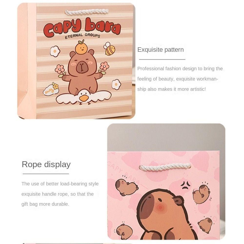 Fashion White Cardboard Capybara Gift Bags Cute with Handles Party Supplies Large Capacity Portable Candy Bags