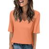 Women's Solid-color V Neck T Shirts Half Sleeve Tops Printed Casual Summer Tees T Shirt Blouse
