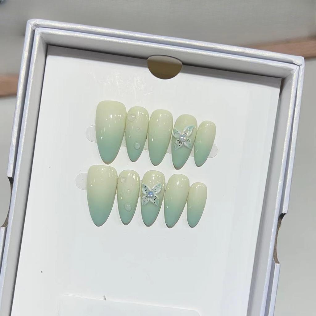 Almond Armor Wearing Armor Handmade Temperament High-end Carved Manicure Removable Fake Nail French Gradient